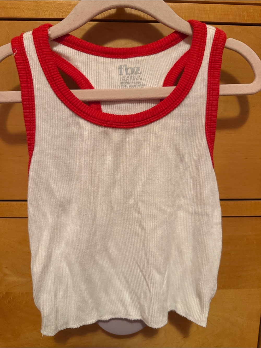 3 for $15 - FBZ Kids White Tank Top with Red Trim - Classic Ribbed Style